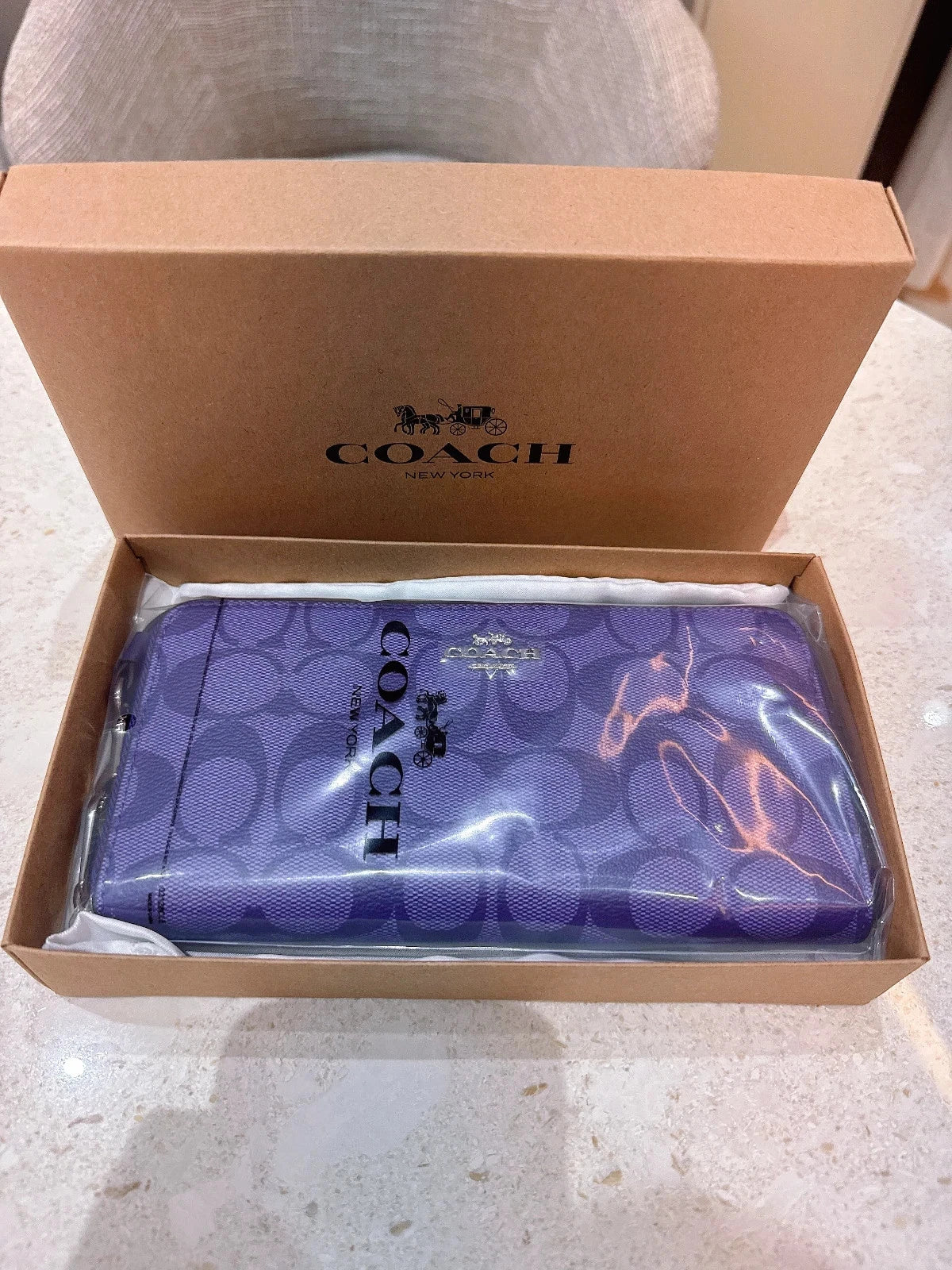Coach Purple Signature Canvas Long Zip Around Wallet