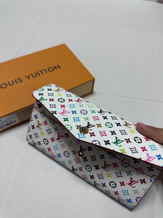 Multicolor Monogram Leather Wallet for Women – Compact Snap Closure Card Holder