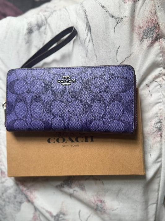 Coach Purple Signature Canvas Long Zip Around Wallet