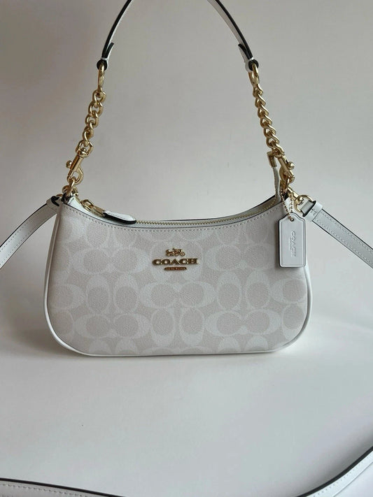 Women’s Monogram Shoulder Bag with Chain Handle & Adjustable Crossbody Strap