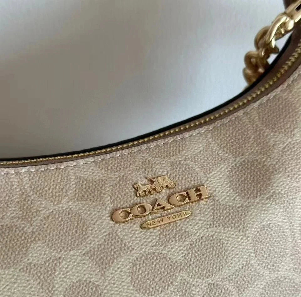 Elegant Monogram Shoulder Bag with Chain Handle & Adjustable Crossbody Strap