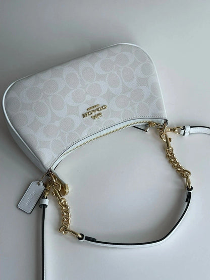 Women’s Monogram Shoulder Bag with Chain Handle & Adjustable Crossbody Strap