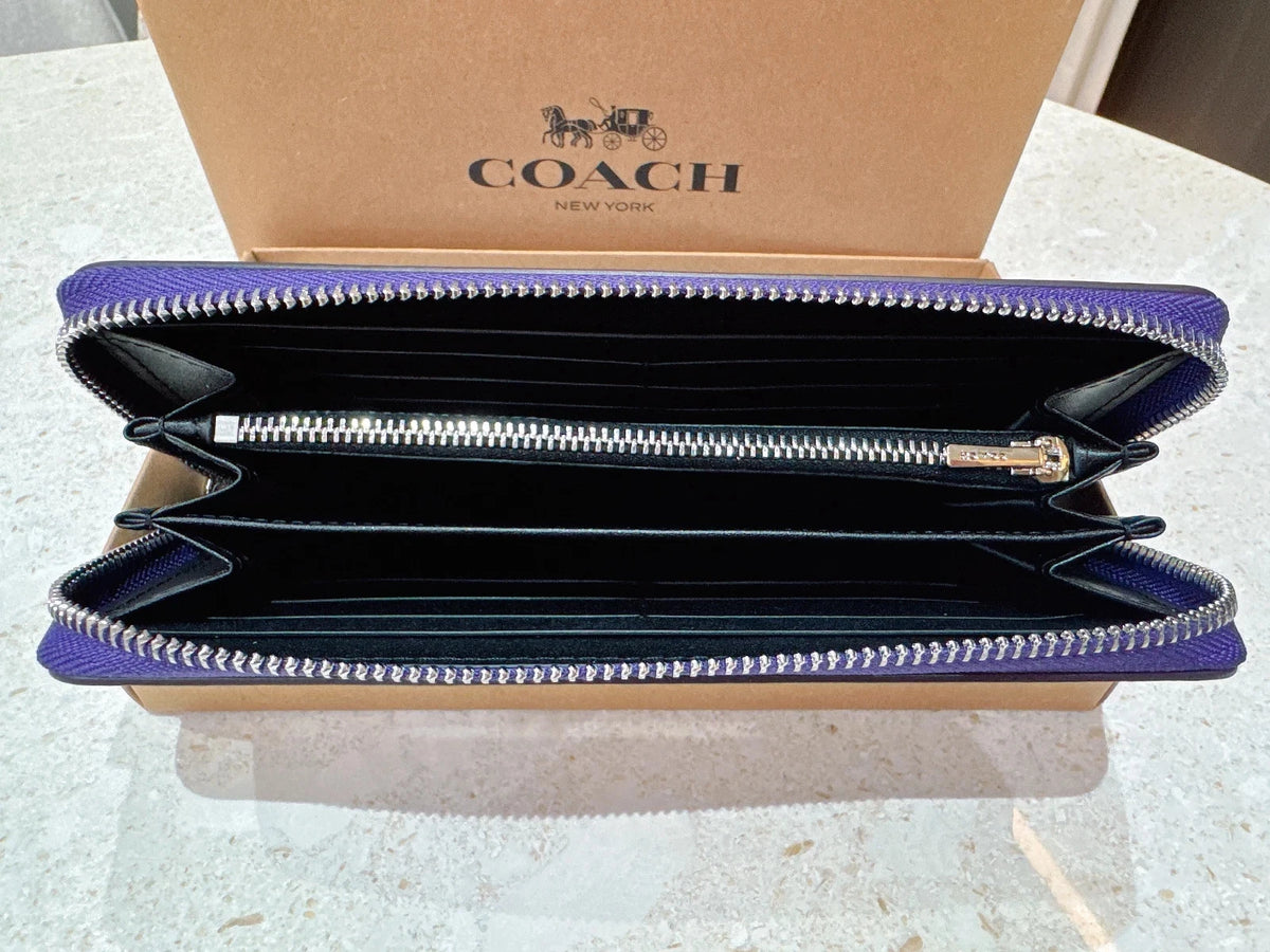 Coach Purple Signature Canvas Long Zip Around Wallet