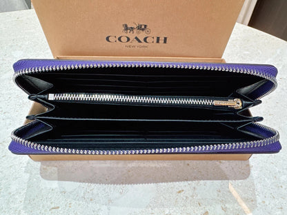 Coach Purple Signature Canvas Long Zip Around Wallet