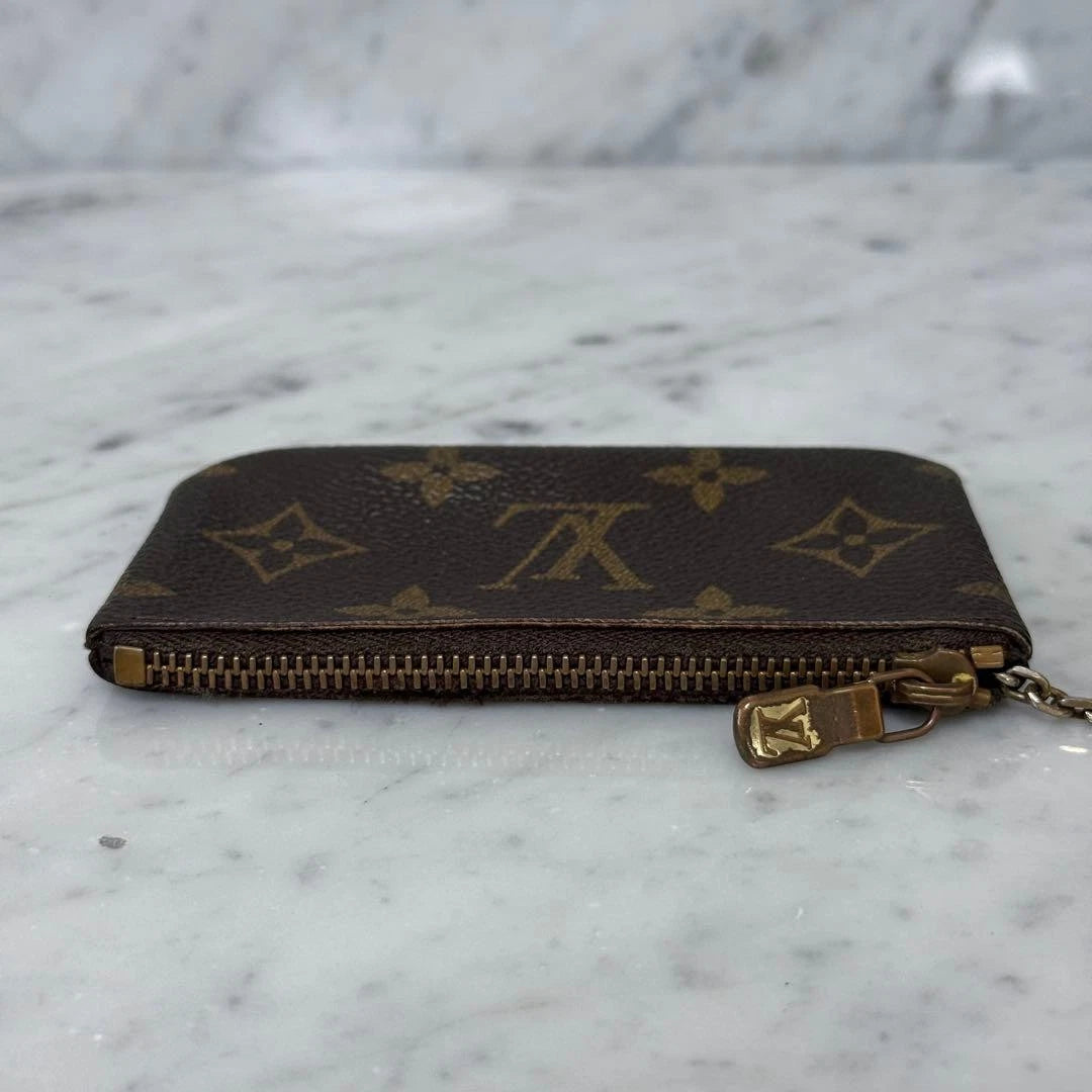Monogram Key Pouch Brown – Compact Zipper Coin & Key Holder