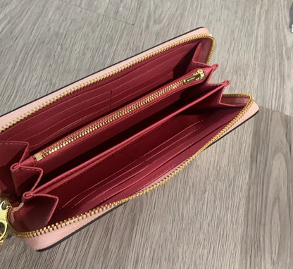 Women’s Pink Zip Around Wallet with Wrist Strap – Long Fashion Purse