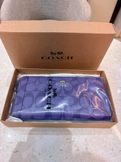 Coach Purple Signature Canvas Long Zip Around Wallet