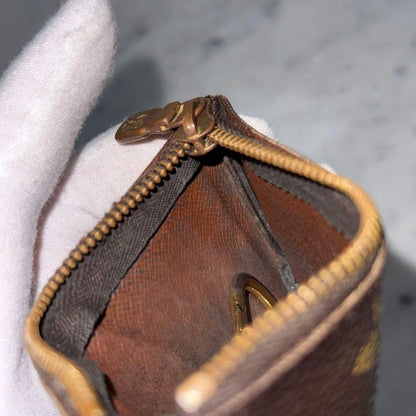 Monogram Key Pouch Brown – Compact Zipper Coin & Key Holder