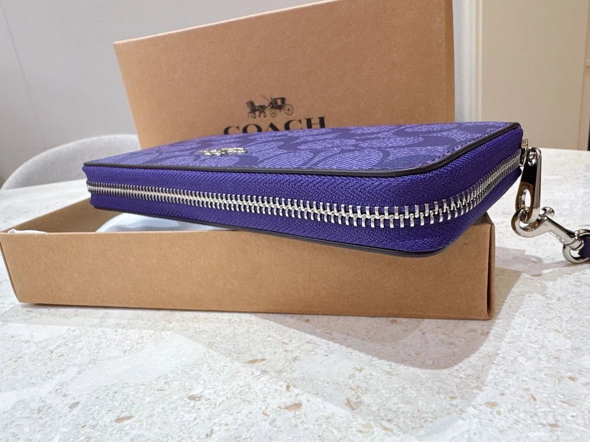 Coach Purple Signature Canvas Long Zip Around Wallet