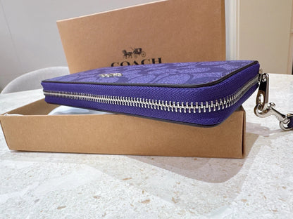 Coach Purple Signature Canvas Long Zip Around Wallet