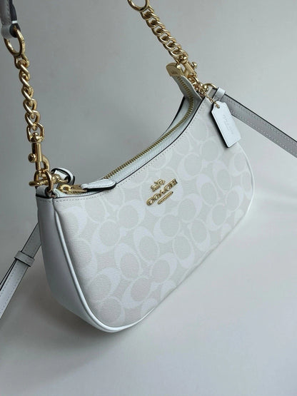 Women’s Monogram Shoulder Bag with Chain Handle & Adjustable Crossbody Strap