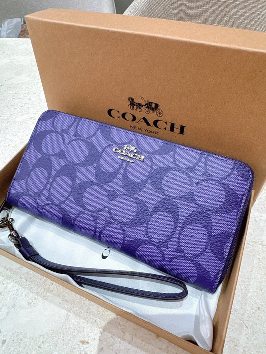Coach Purple Signature Canvas Long Zip Around Wallet