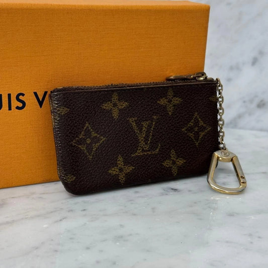 Monogram Key Pouch Brown – Compact Zipper Coin & Key Holder