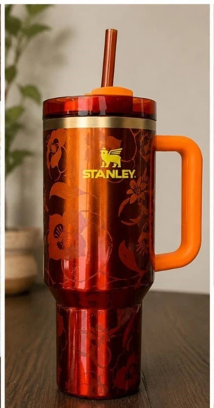 Stanley 40 oz Floral Tumbler with Handle and Straw – Reusable Insulated Travel Cup